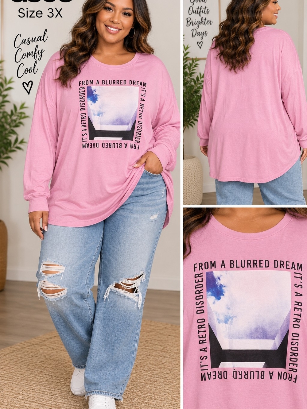 ASOS Curve Pink Graphic Long Sleeve Tee